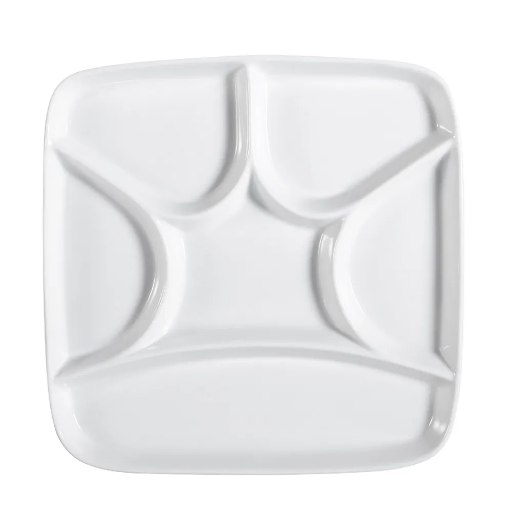 CAC China CMP-SQ8 - 8"x8" Square Porcelain Compartment Tray, 6 Compartments, Super White, 1 Dozen