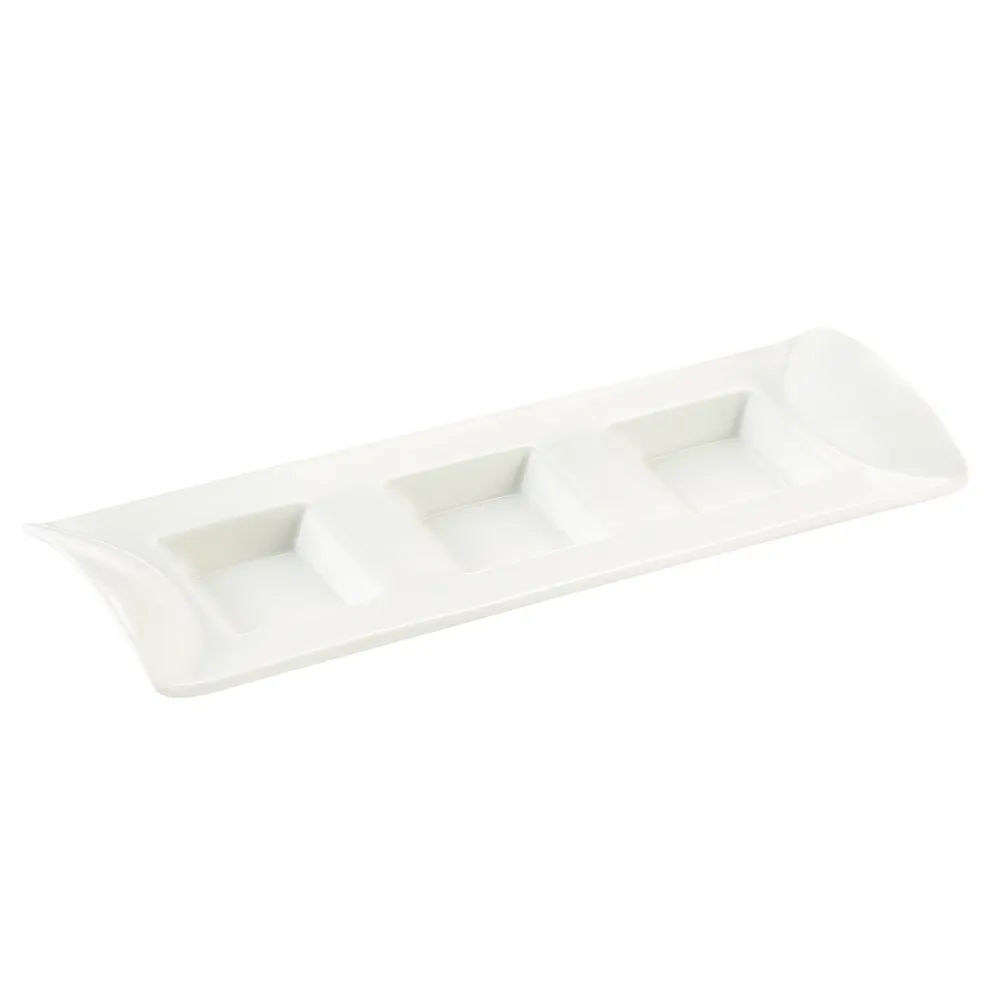 CAC China CN-3T10 3-Comp Tray, 10-1/8" L x 3-3/4" W x 1-1/4" H, 1/2 oz, White, Dishwasher - Dozen