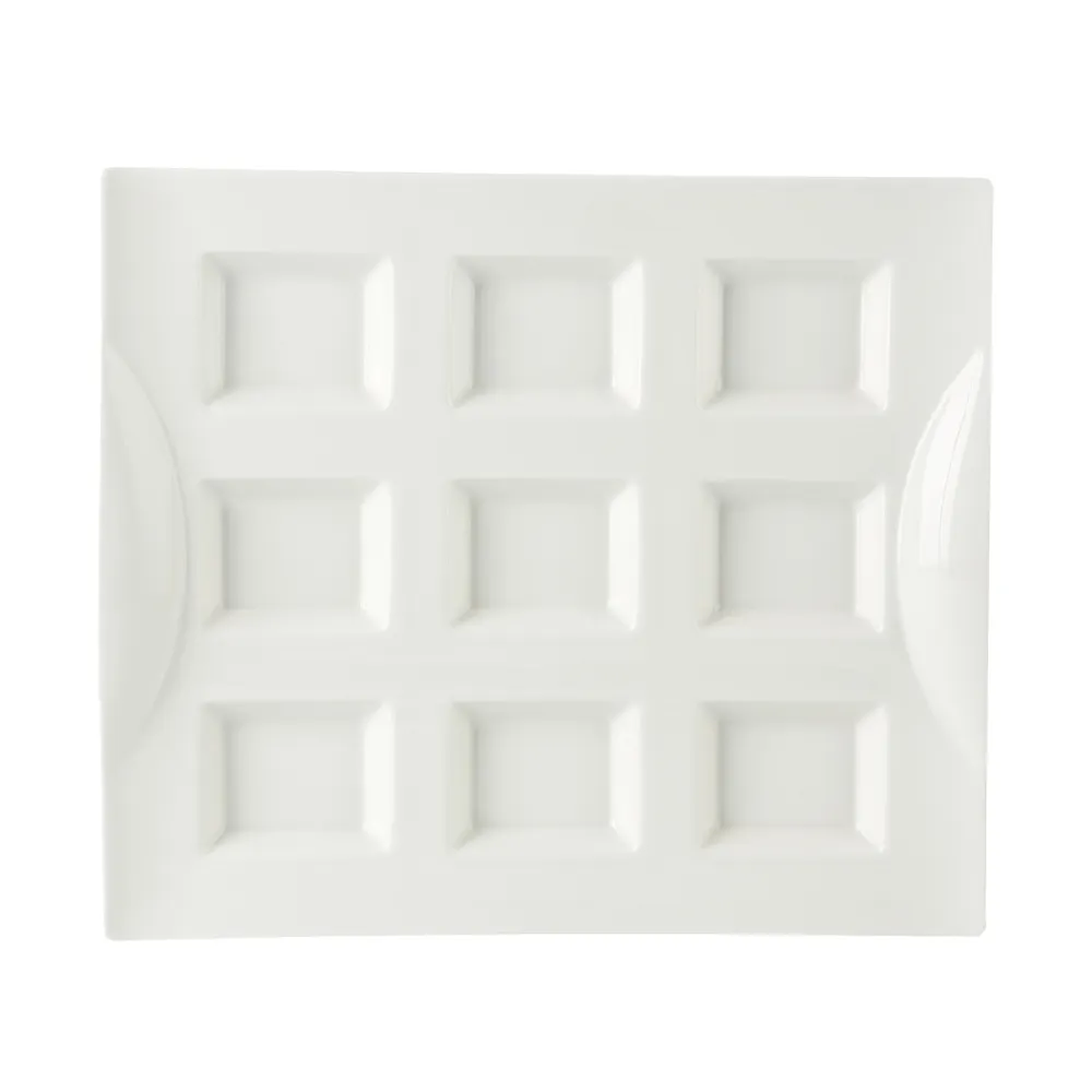 CAC China CN-9T12 9-Compartment Rect Porcelain White 11-3/4" L x 10-1/8" W x 1-3/8" H 1/2 oz-1 Dozen