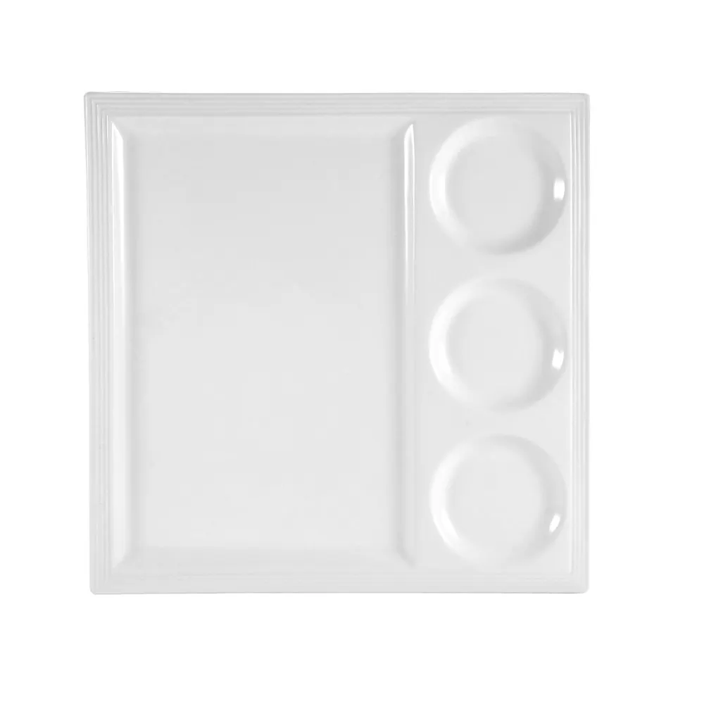CAC China CTY-25 Citysquare Tray, 14" x 14" x ½" Square Porcelain, White, 4‑Compartment - 1 Dozen