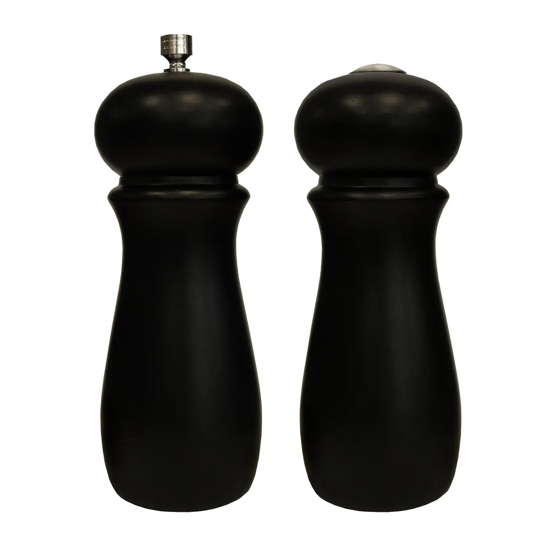 Winco SP-612 Salt & Pepper Shaker Grinder Set, 2-1/4" Dia. x 6" H, Rubberwood, Black Finish