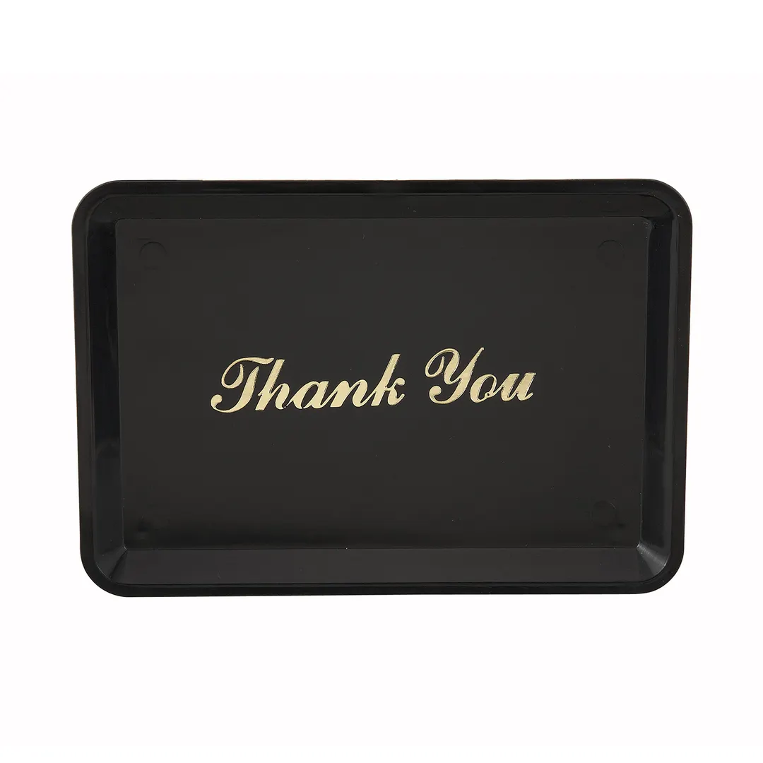 Winco TT-46 Tip Tray, Rectangular 4½" x 6½" Black Plastic with Gold “Thank You” Imprint – 1 Dozen