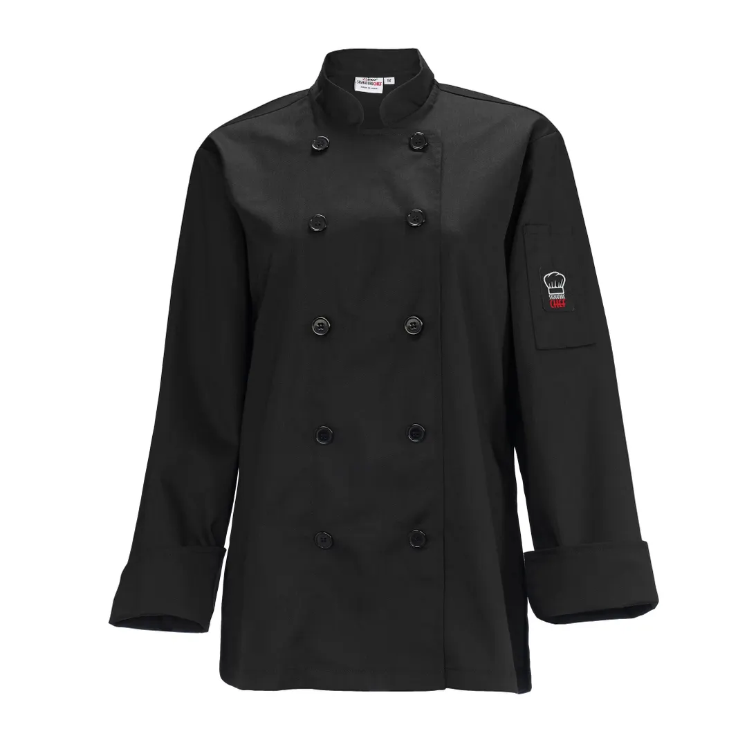 Winco UNF-7KM Beacon Women'S Chef Jacket, Tapered Fit, black, medium