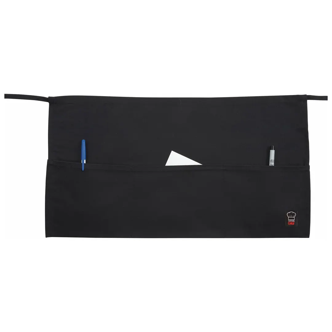 Winco WA-1221 Waist Apron, 21-3/4"L X 12-1/2"W (3) Pockets, Machine Wash And Dry, black