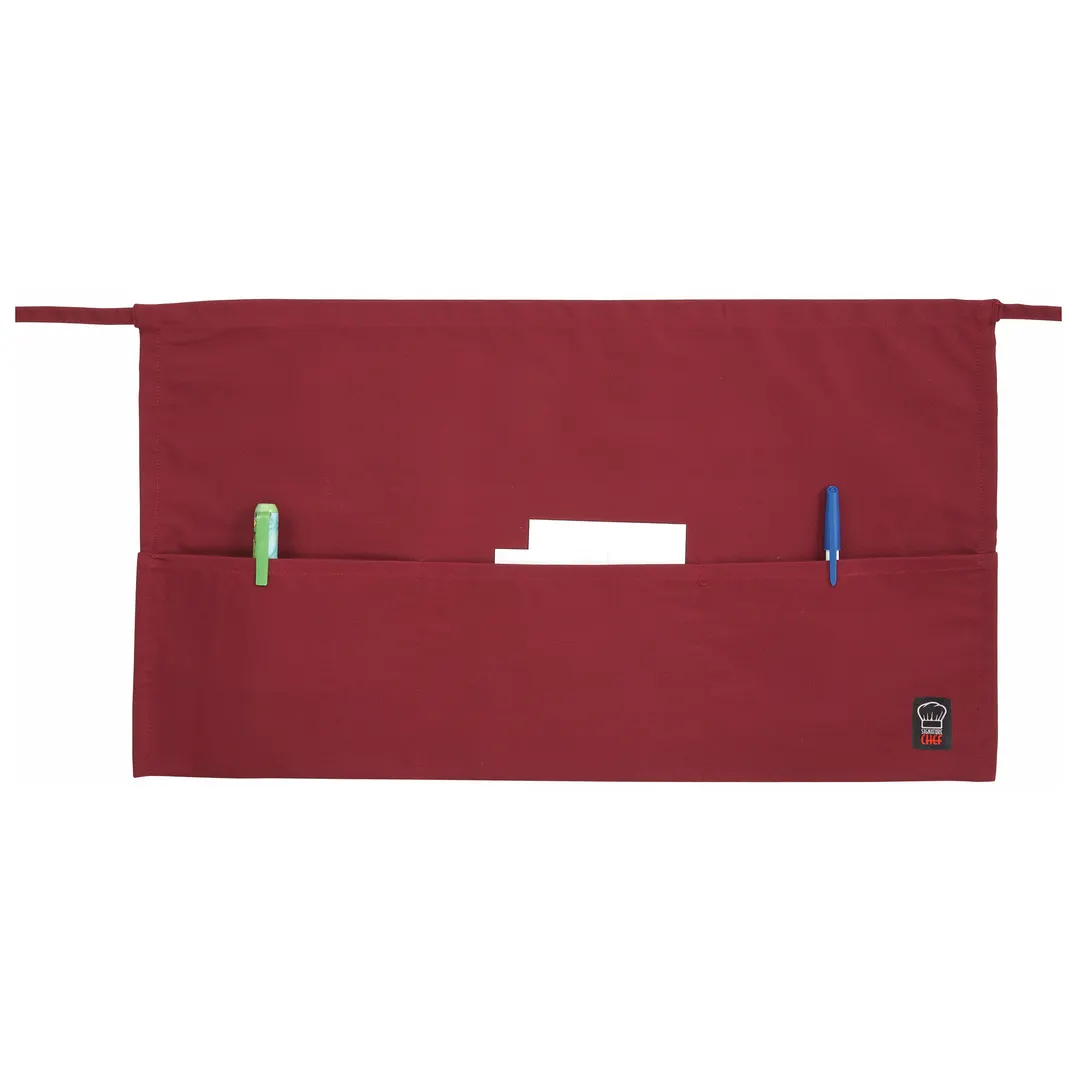 Winco WA-1221R Waist Apron, 21-3/4"L X 12-1/2"W (3) Pockets, Machine Wash And Dry, burgundy