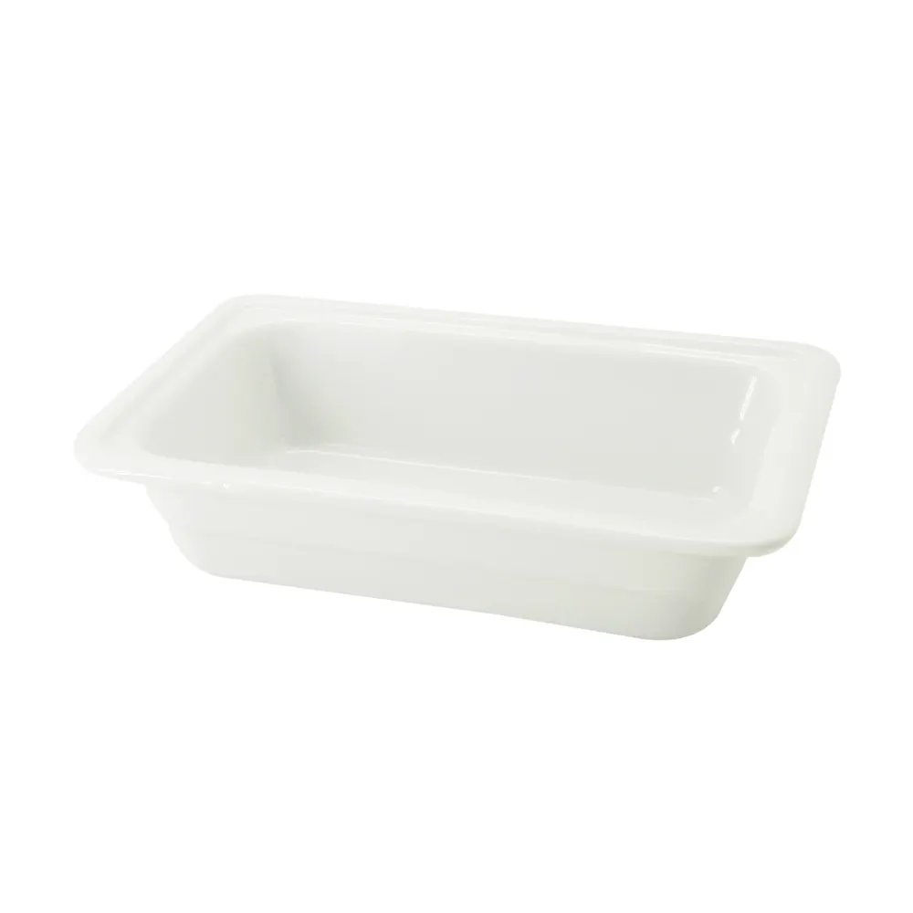 CAC China BF-104 GN Food Pan 1/4 Size 10-3/8"L x 6-3/8"W x 2-1/2"H, Porcelain, White, Dishwasher Safe