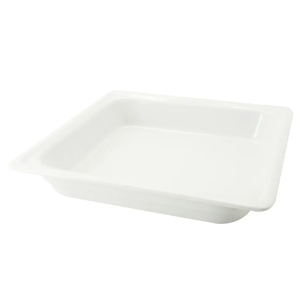 CACChina BF-203 GN Food Pan 2/3, 12-3/4"L x 14"W x 2-1/2"H, Porcelain, Super White, Dishwasher Safe