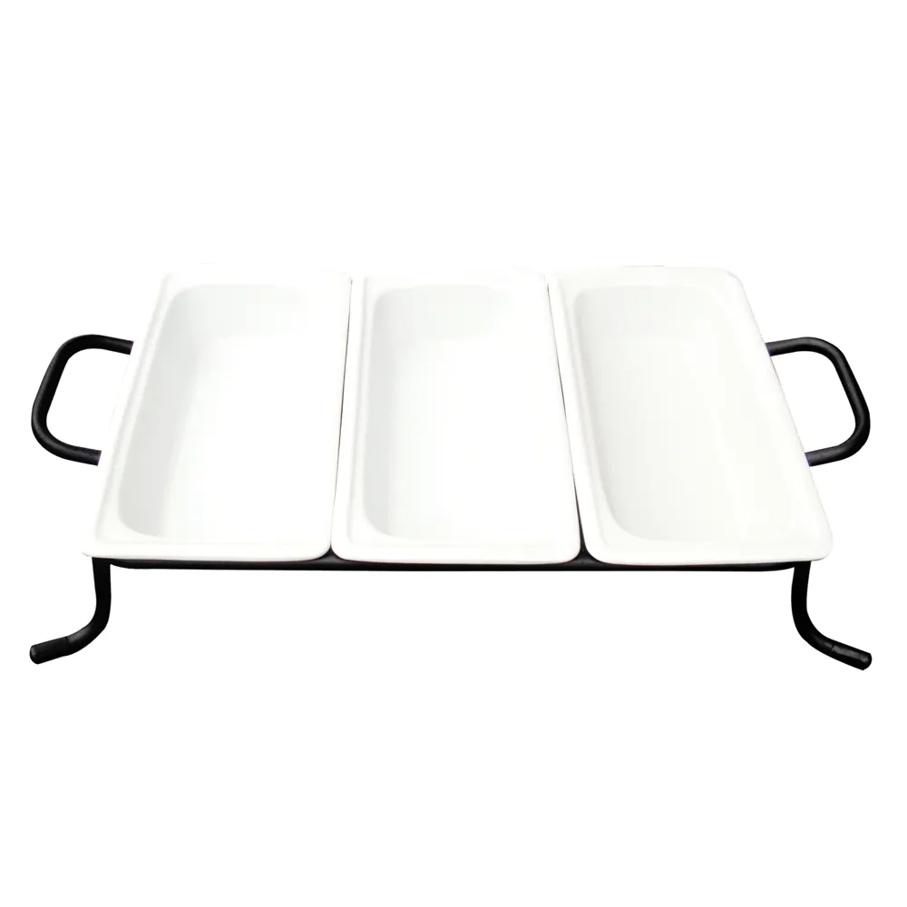 CACChina BF-G313 - GN 1/3 Food Pan Set, 3 Porcelain Pans 12-3/4"L x 6-7/8"W x 2-1/2"H, White, Set