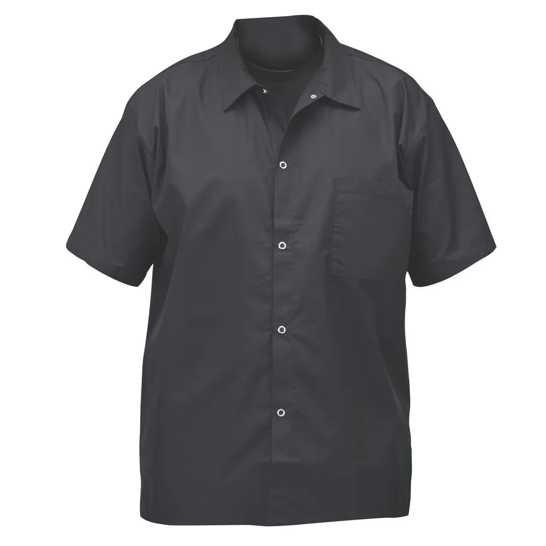 Winco UNF-1KL Broadway Chef Shirt, Short Sleeved, black, large