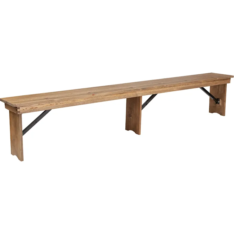 Flash Furniture XA-B-96X12-L-GG Hercules Series 96" Rustic Farm Bench, 12"D, Stained Wood, Folding, Seats 4 Adults