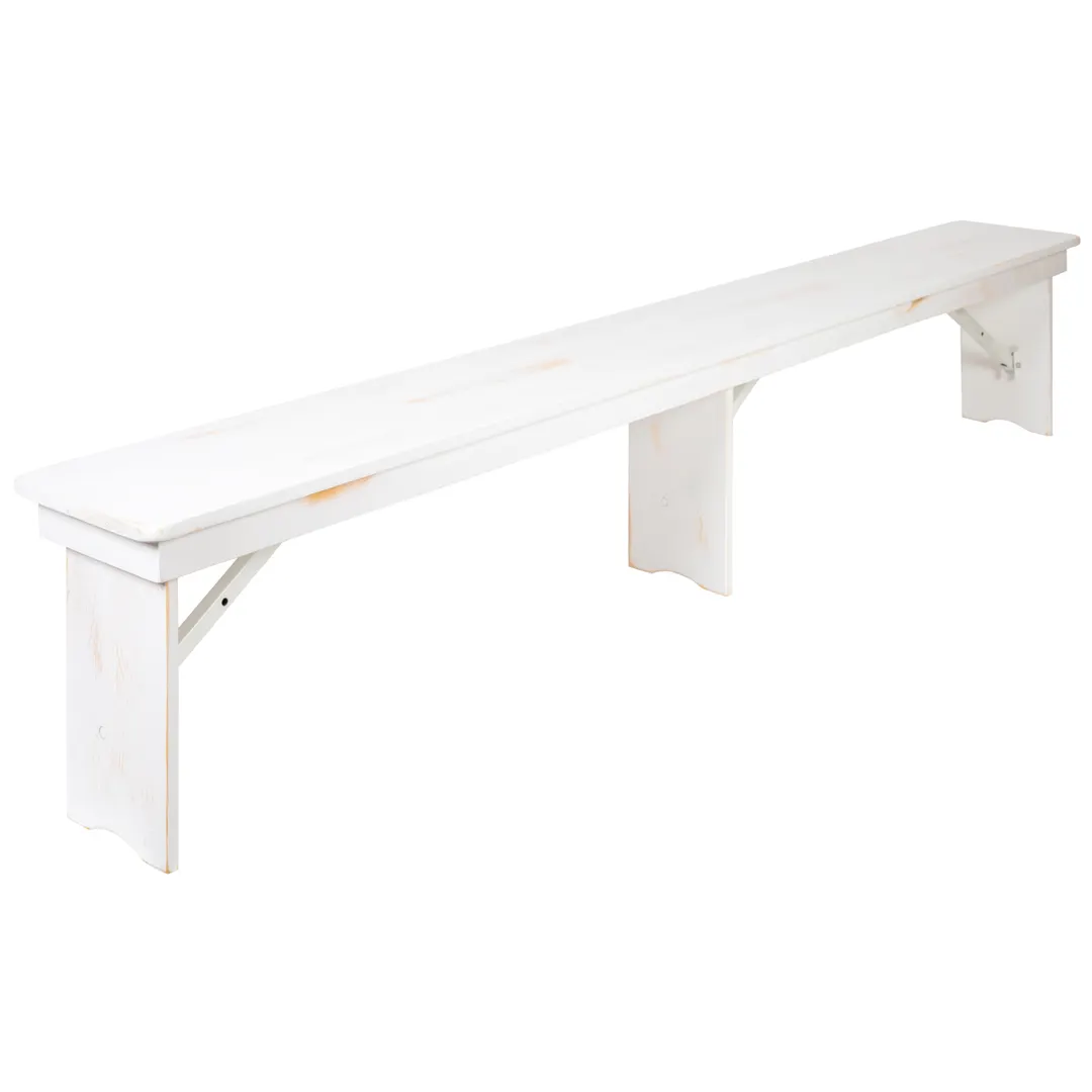 Flash Furniture XA-B-96X12-L-WH-GG Hercules Series 96" Folding Rustic Farm Bench, 12"D, Stained Wood Top, White Steel Posts