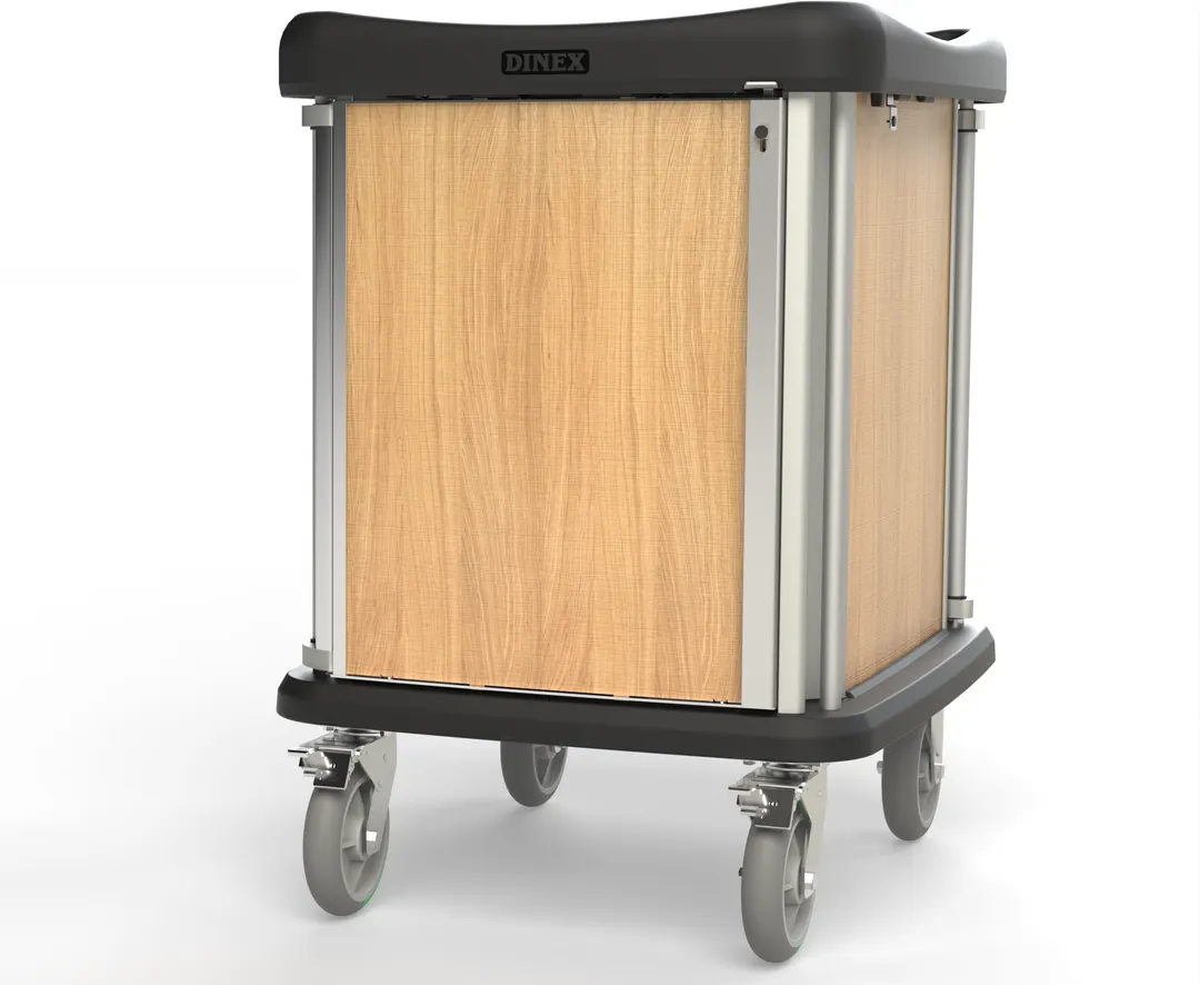Dinex DXPPHPT10OK PHANTOM Meal Delivery Cart, 10 Tray, 43-48 Height, Stainless Steel & Oak