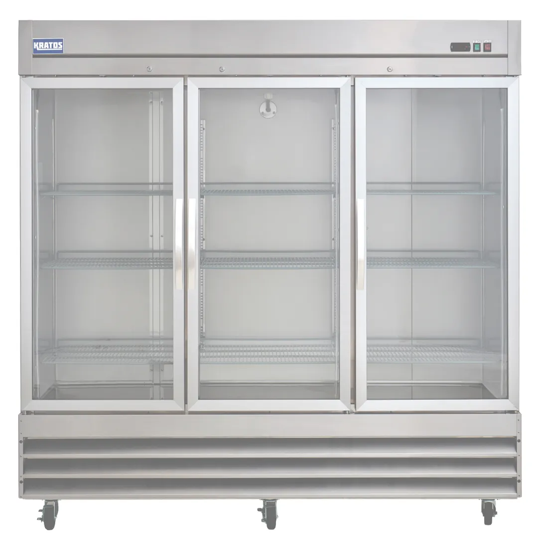 Hubert 48853 81.3" 3-Glass Door Reach-In Refrigerator, 72 cu. ft., Stainless Steel, Bottom Mounted