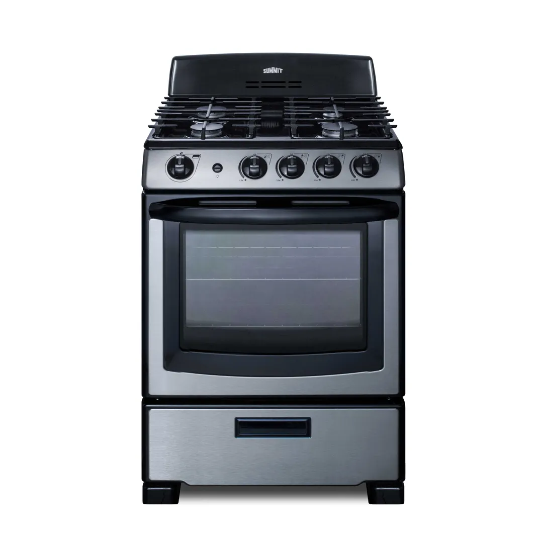 Summit PRO247SS Gas Range, 24.25"W, 2.9 Cu. Ft. Oven Capacity, Backguard