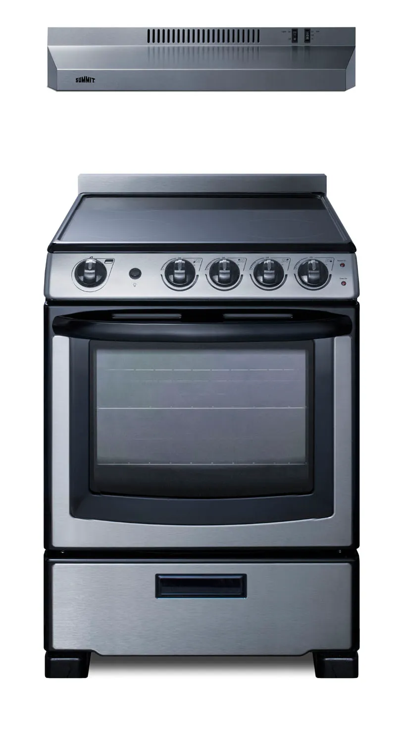 Summit REXH24RSS Electric Range & Convertible Hood Set, 24"W