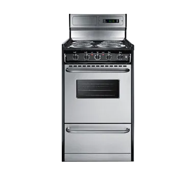 Summit TEM130BKWY Electric Range, 20"W, Digital Clock, Black Exterior Finish