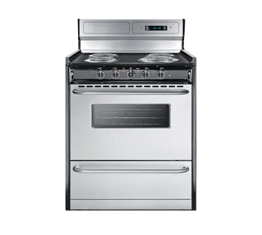Summit TEM230BKWY Electric Range, 30"W, Digital Clock, Black Exterior Finish
