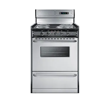 Summit TEM630BKWY Electric Range, 24"W, Digital Clock, Black Exterior Finish