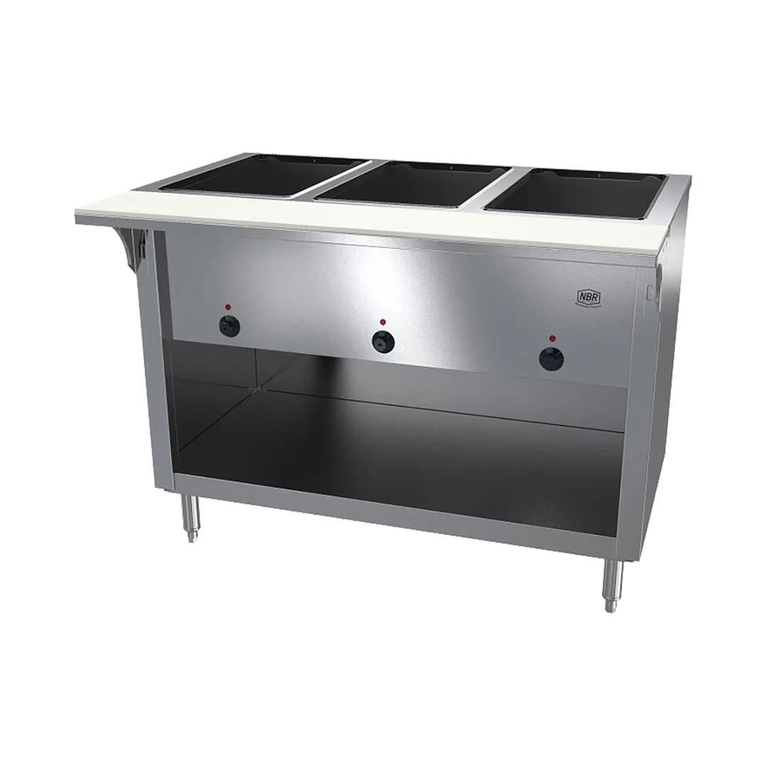 NBR Equipment HT-3SW-240B 44" Hot Food Table Enclosed Open Storage Base, (3) Sealed Wells
