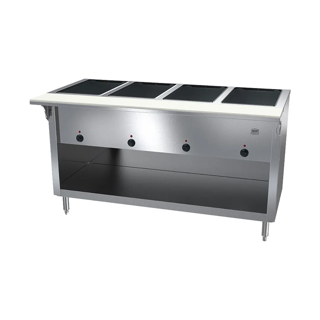NBR Equipment HT-4SW-240B 58" Hot Food Table Enclosed Open Storage Base, (4) Sealed Wells