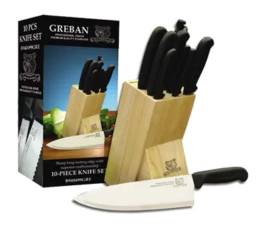Omcan USA 12887 10-Piece Knife Block Set with assorted 3-1/2" to 10" knives, wooden block - Set