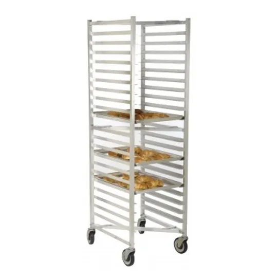 Omcan USA 43474 Aluminum Mobile Full Size Nesting Sheet Pan Rack w/ 20 Slides and 3″ Spacing
