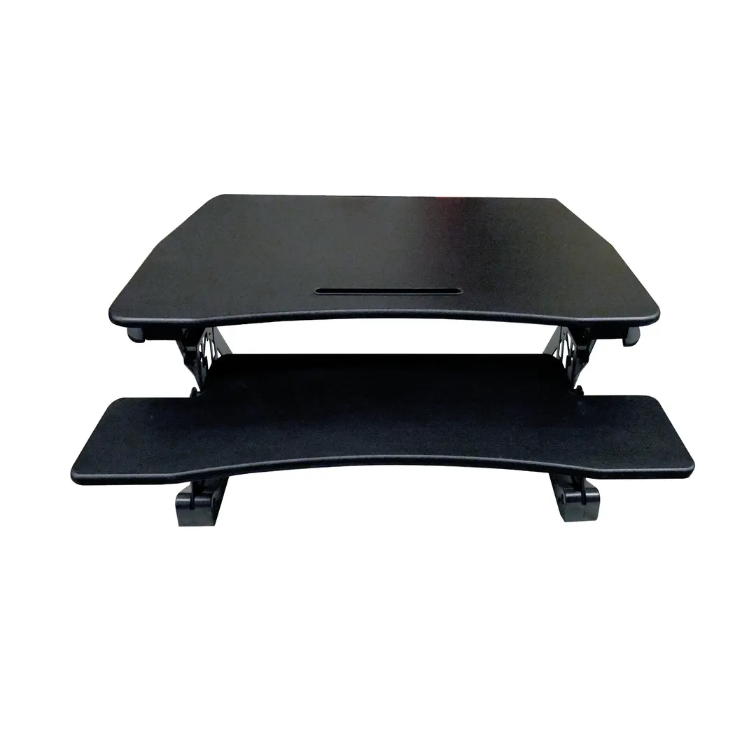 Omcan USA 44560 Ergonomic Sit & Stand Desk Platform, Adjustable Height 19-11/16", 35.43"W x 7.5"D, Black, Retractable Keyboard Tray