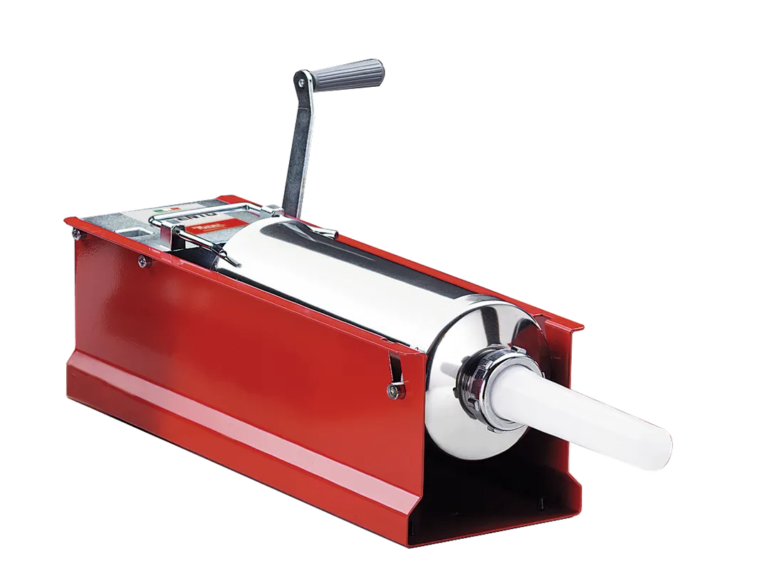 Omcan USA 47715 Trento Manual Sausage Stuffer, 11 lb Capacity, Stainless Steel Cylinder, Enameled Steel Sides, Red