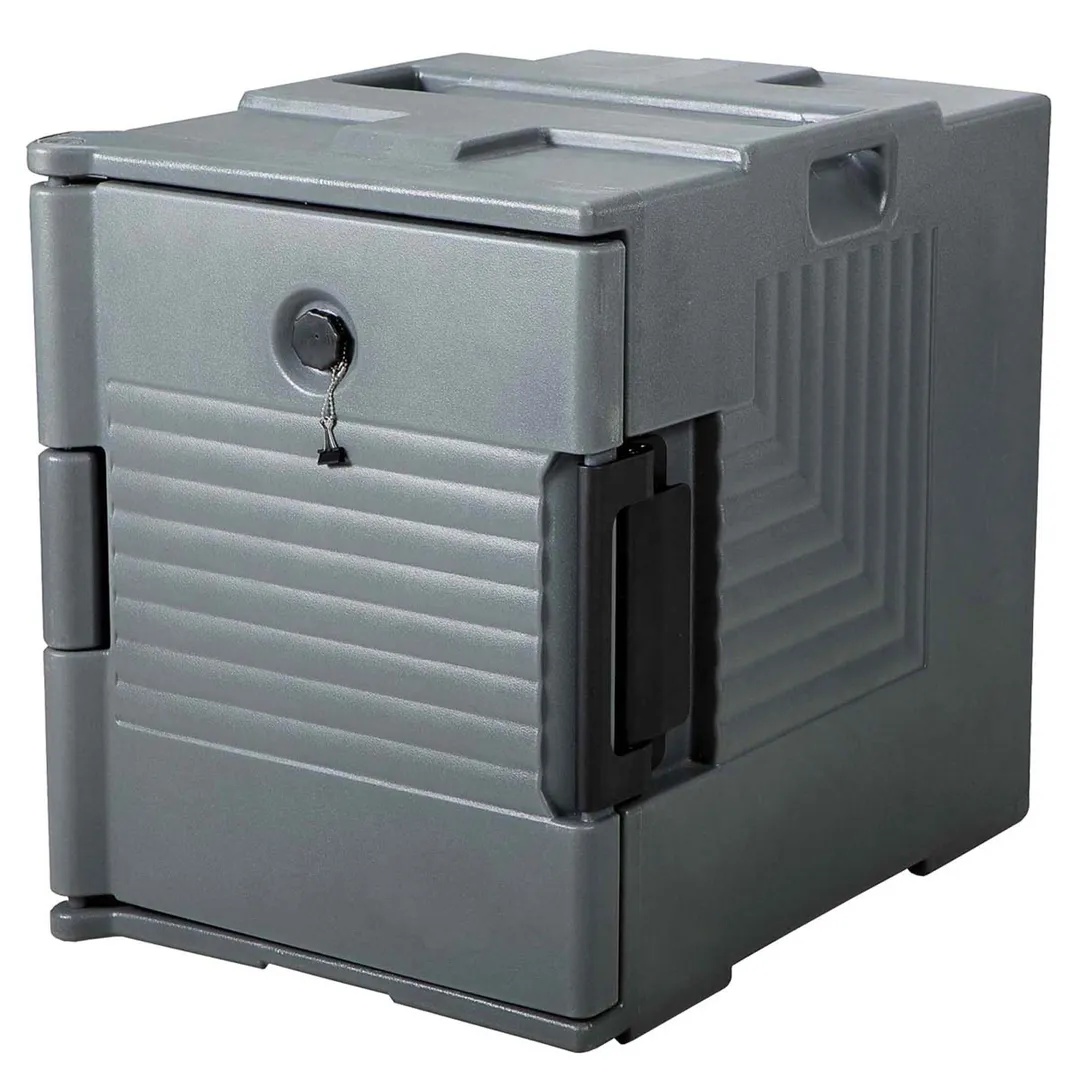 Omcan USA 80184 Front Loading Insulated Food Pan Carrier, 6 Pan Capacity, Polypropylene, Gray