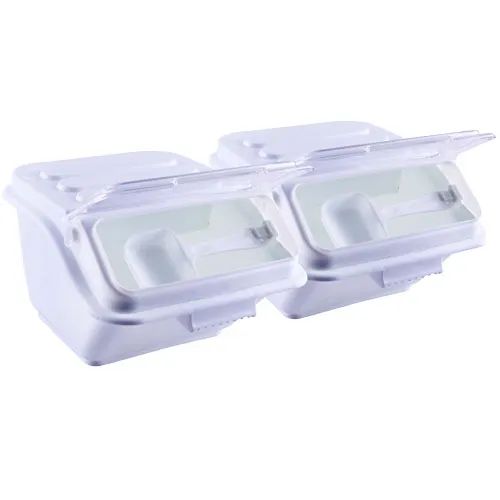 Omcan USA 80987 Ingredient Bin, 10 L White Plastic Tub with Hinged Cover, Scoops Included – 2/Set