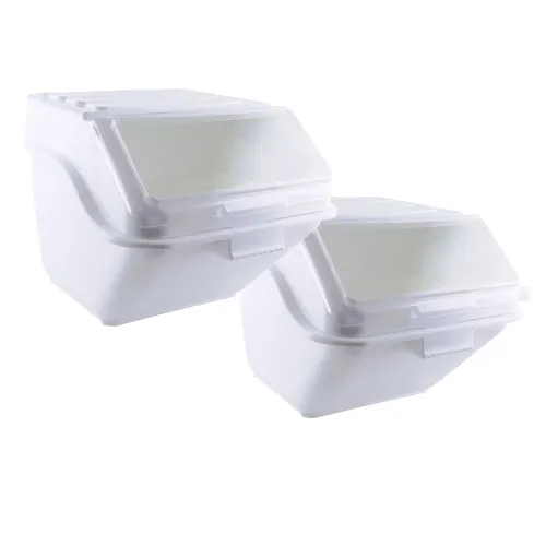 Omcan USA 80989 Shelf Ingredient Bin Set, 47.7L White Plastic Tub with Hinged Cover, Scoops – 2/Set