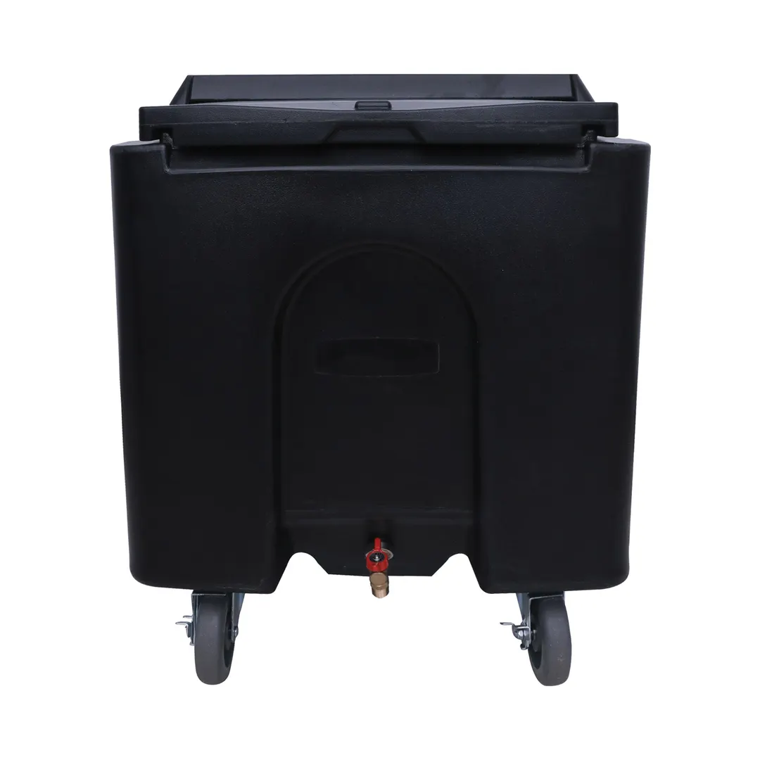 CACChina ICCD-126K Ice Caddy, 31-1/2"L x 23"W x 29-3/8"H, 126 lb Black Plastic Bin, Sliding Cover