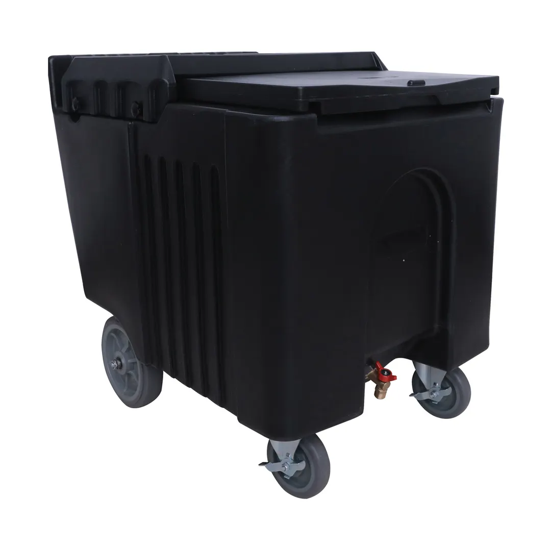 CACChina ICCD-126K Ice Caddy, 31-1/2"L x 23"W x 29-3/8"H, 126 lb Black Plastic Bin, Sliding Cover