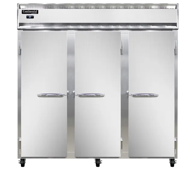Continental Refrigerator 3RNSSPT-SD-GD 72" 3-Section Pass-Thru Refrigerator, 72 cu. ft., Top Mounted