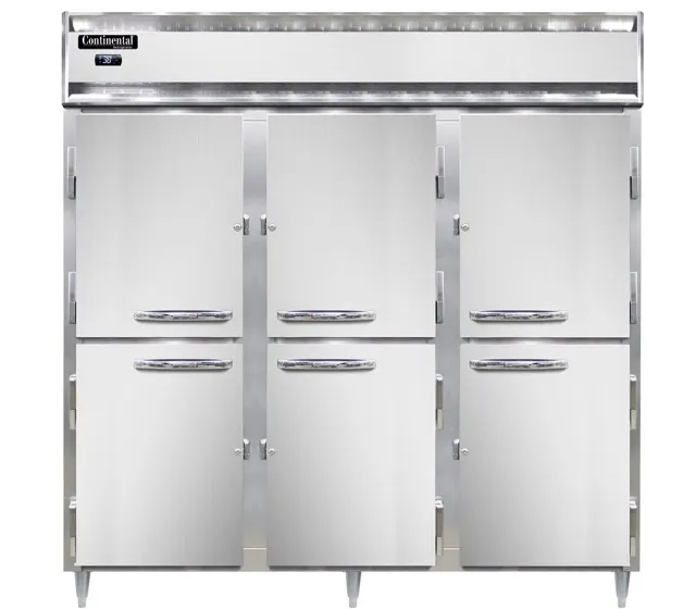 Continental Refrigerator D3RNSSPTHD-SD-GD 87" 3-Section Pass-Thru Refrigerator, 72 cu. ft., Top Mounted