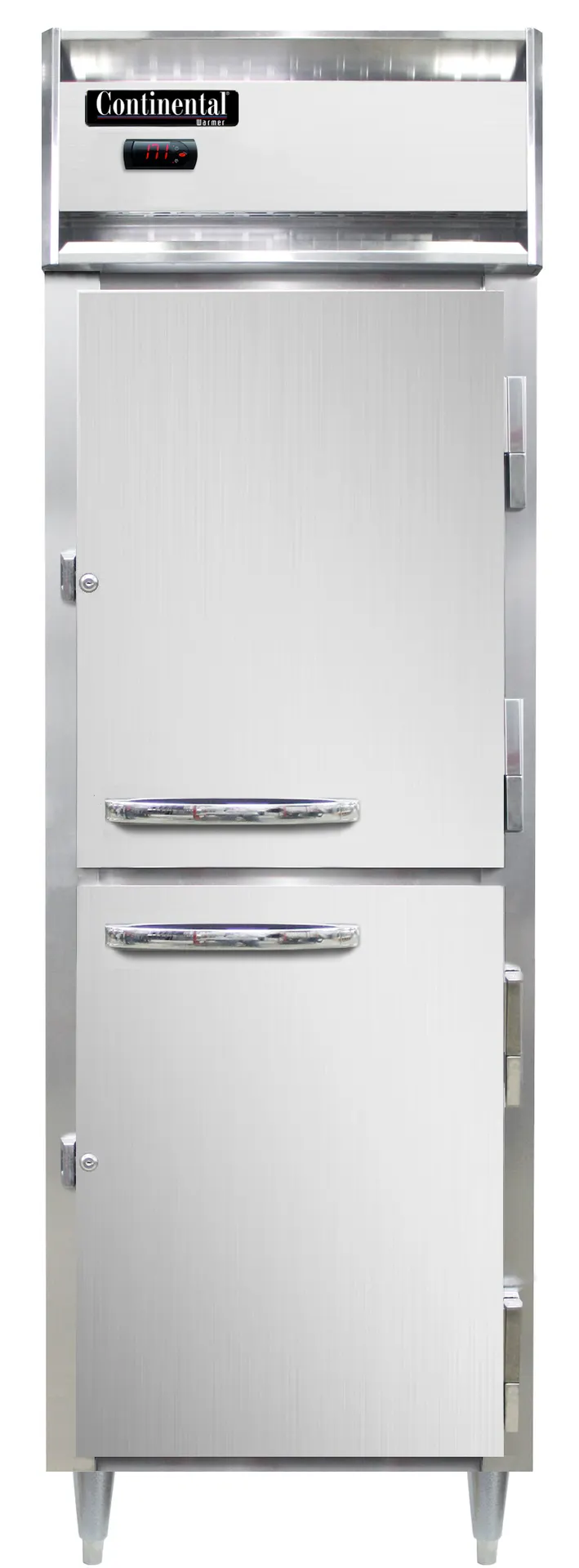 Continental DL1W-SS-PT-HD-SD-GD 1-Section Heated Holding Cabinet, 21 cu ft, Stainless Steel, Half-Height Glass & Steel Doors