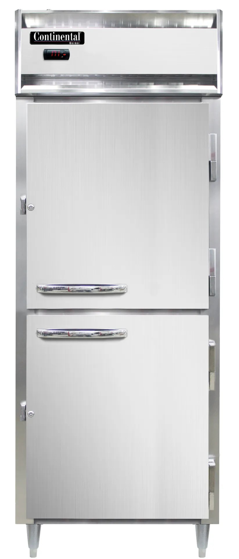 Continental DL1WE-SA-PT-HD-SD-GD 1-Section Heated Holding Cabinet, 22 cu ft, Stainless Steel, Pass-Thru, Half-Height Glass & Steel Doors