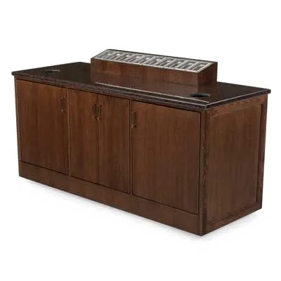 Forbes Industries 5751 Beverage Cart w/ 3-Section Enclosed Cabinet, (4) Doors, Avonite Top, Wood Veneer