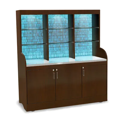 Forbes Industries 5873-GLASS TILE Mobile Back Bar w/ (3) Doors,  (6) Glass Shelves, 5" Wheels
