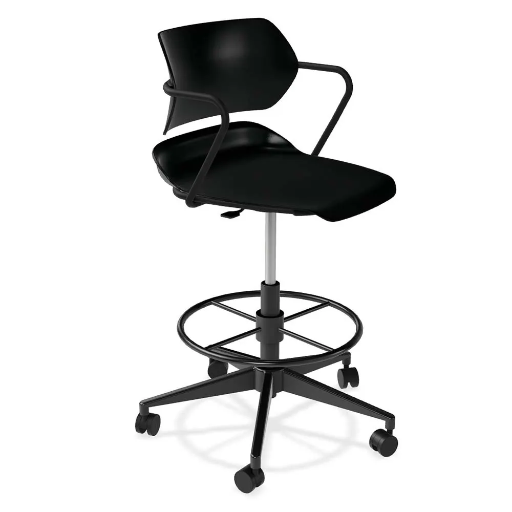 Forbes Industries AS005A12H## Acton® Caster Base Task Stool, Plastic Back & Seat, Arms, Non-Upholstered