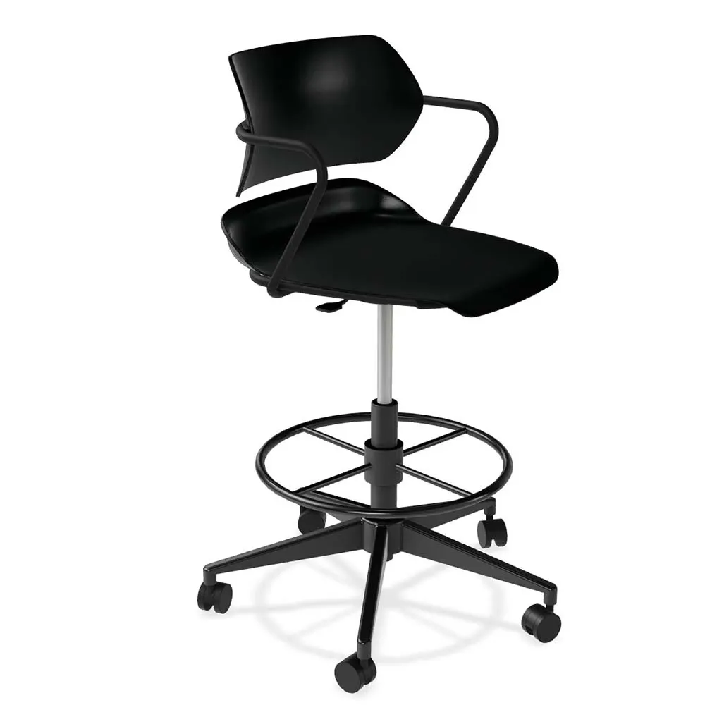 Forbes Industries AS005A13H## Acton Caster Base Task Stool with Arms, Plastic Back and Seat, Non-Upholstered