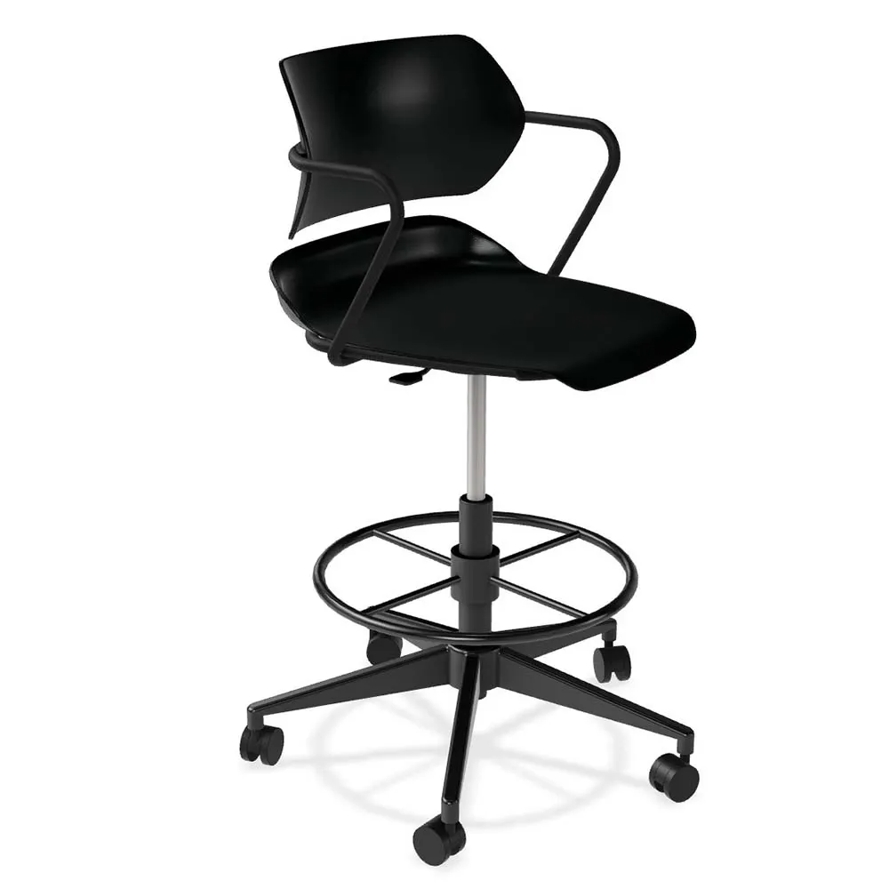 Forbes Industries AS005A14H## Acton Caster Base Task Stool with Arms, Plastic Back and Seat, Caster Base