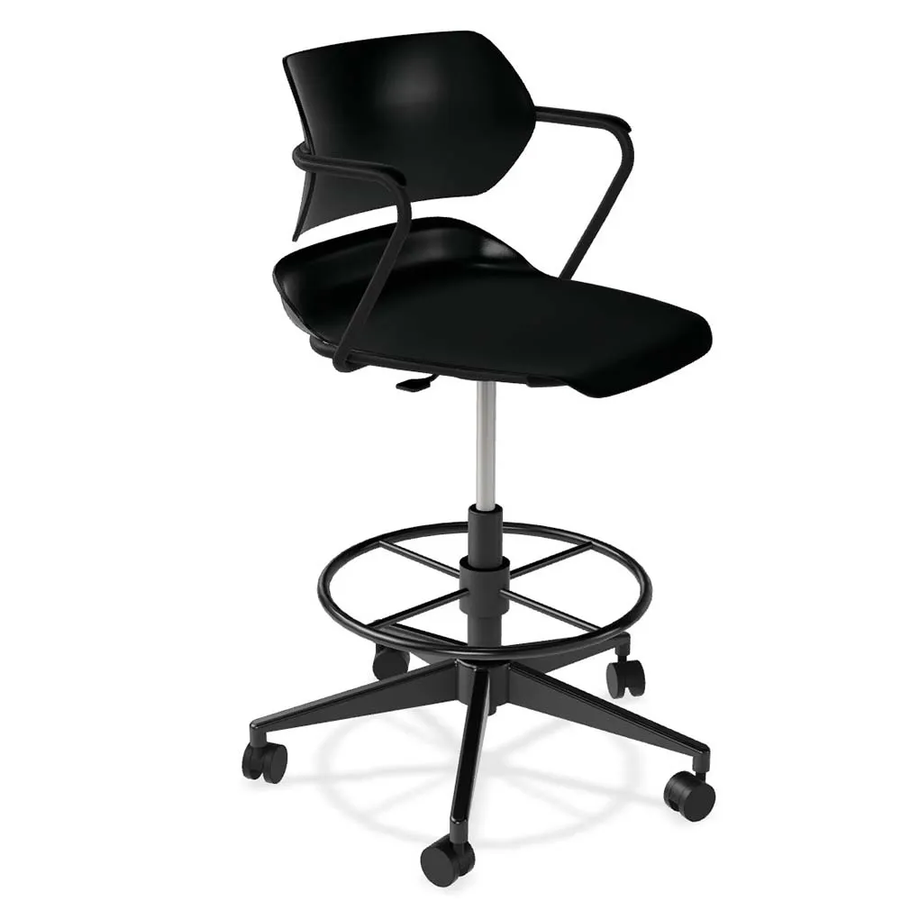 Forbes Industries AS015A14H## Acton Caster Base Task Stool, Plastic Back & Seat, Arms with Arm Caps, Soft Caster with Brake