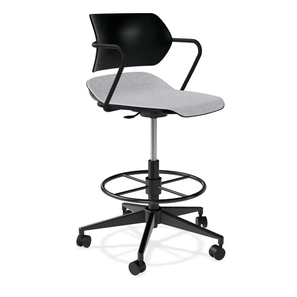 Forbes Industries ASP05A13H## Acton Caster Base Task Stool with Arms, Upholstered Seat, Plastic Back, Hard Casters
