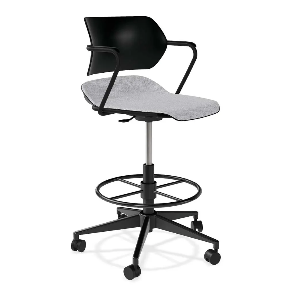 Forbes Industries ASP15A12H## Acton® Caster Base Task Stool, Upholstered Seat, Arms with Arm Caps, Plastic Back