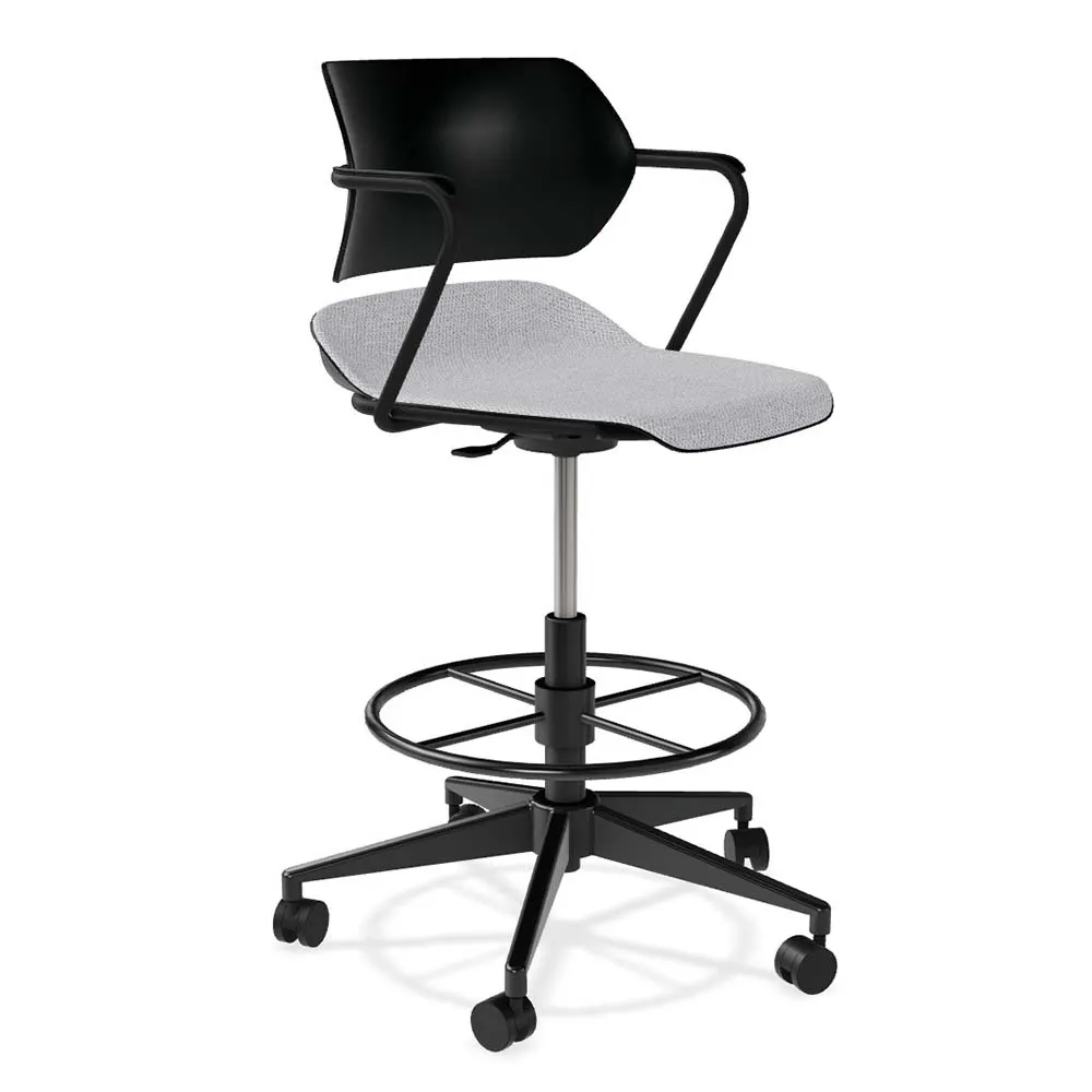 Forbes Industries ASP15A13H## Acton Task Stool, Upholstered Seat, Plastic Back, Arms with Arm Caps, Caster Base