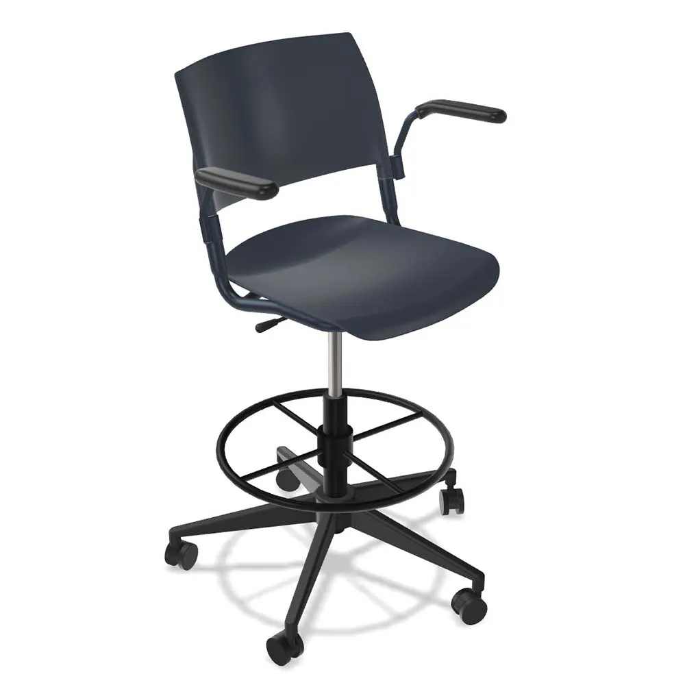 Forbes Industries FGF004###### 20 Inch NIMA Swivel Bar Stool with Arms, Plastic Back and Seat, Soft Caster with Brake