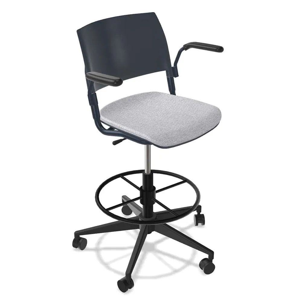 Forbes Industries FGF102 NIMA Swivel Bar Stool with Arms, Upholstered Seat, Soft Caster