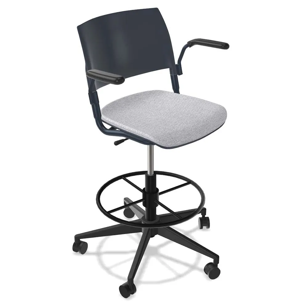 Forbes Industries FGF104 NIMA Swivel Bar Stool with Arms, Upholstered Seat, Plastic Back, Soft Caster with Brake