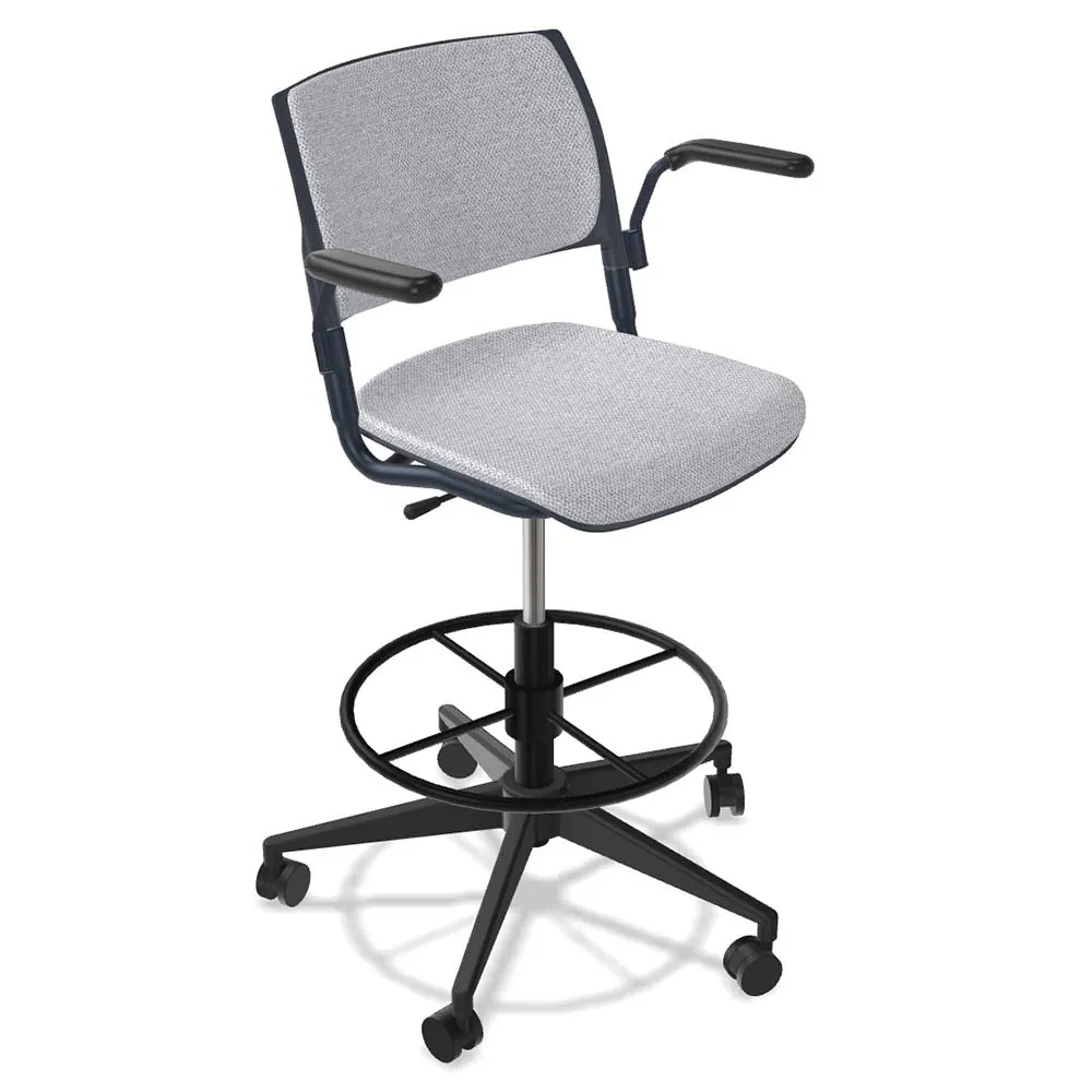 Forbes Industries FGF204 NIMA Upholstered Swivel Bar Stool with Arms, Soft Caster Brake